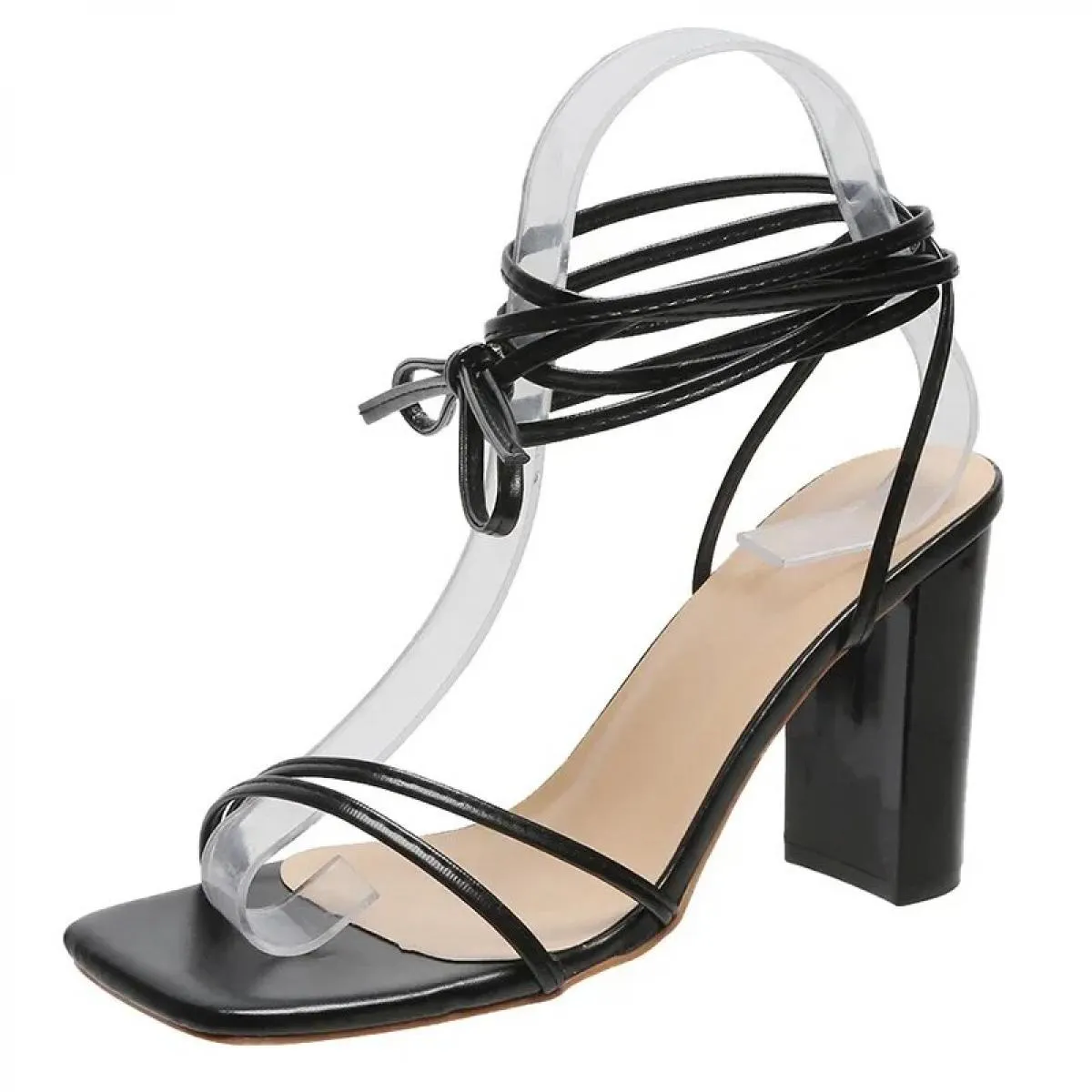2024 Sandali con cinturino alla caviglia da donna bianco nero Scarpe con tacco alto in pelle incrociate Scarpe con lacci Scarpe