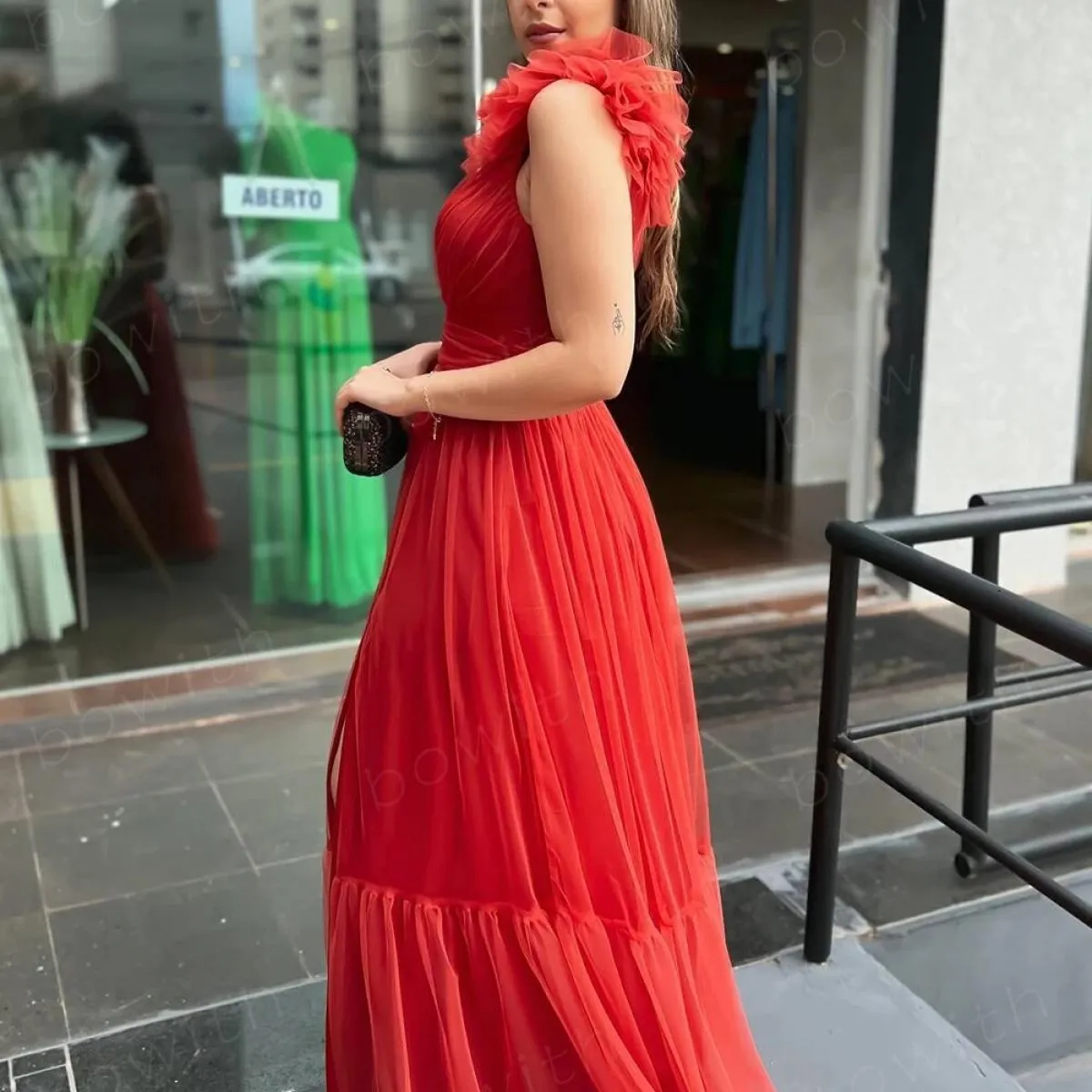 Abiti da sera monospalla Bowith Abiti da festa maxi per donna Abiti da cerimonia formali con cintura in tulle