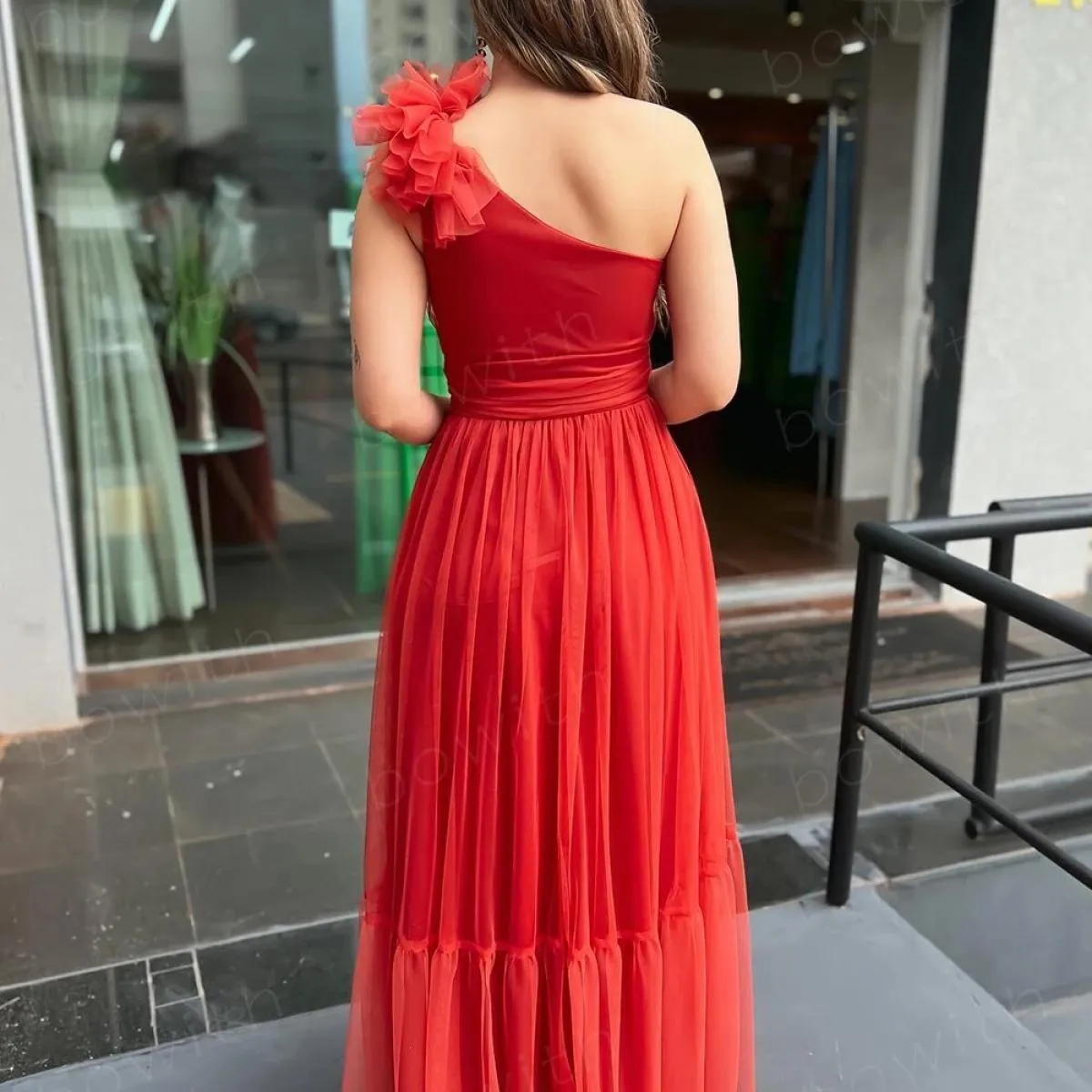 Abiti da sera monospalla Bowith Abiti da festa maxi per donna Abiti da cerimonia formali con cintura in tulle