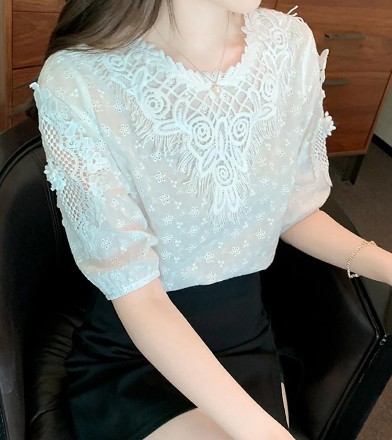 Abiti in chiffon Camicetta in chiffon Camicia in chiffon Abiti in pizzo Top in chiffon Bianco estivo