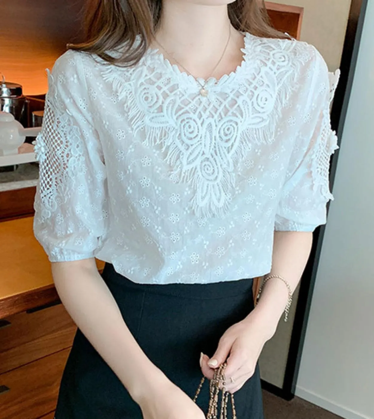 Abiti in chiffon Camicetta in chiffon Camicia in chiffon Abiti in pizzo Top in chiffon Bianco estivo