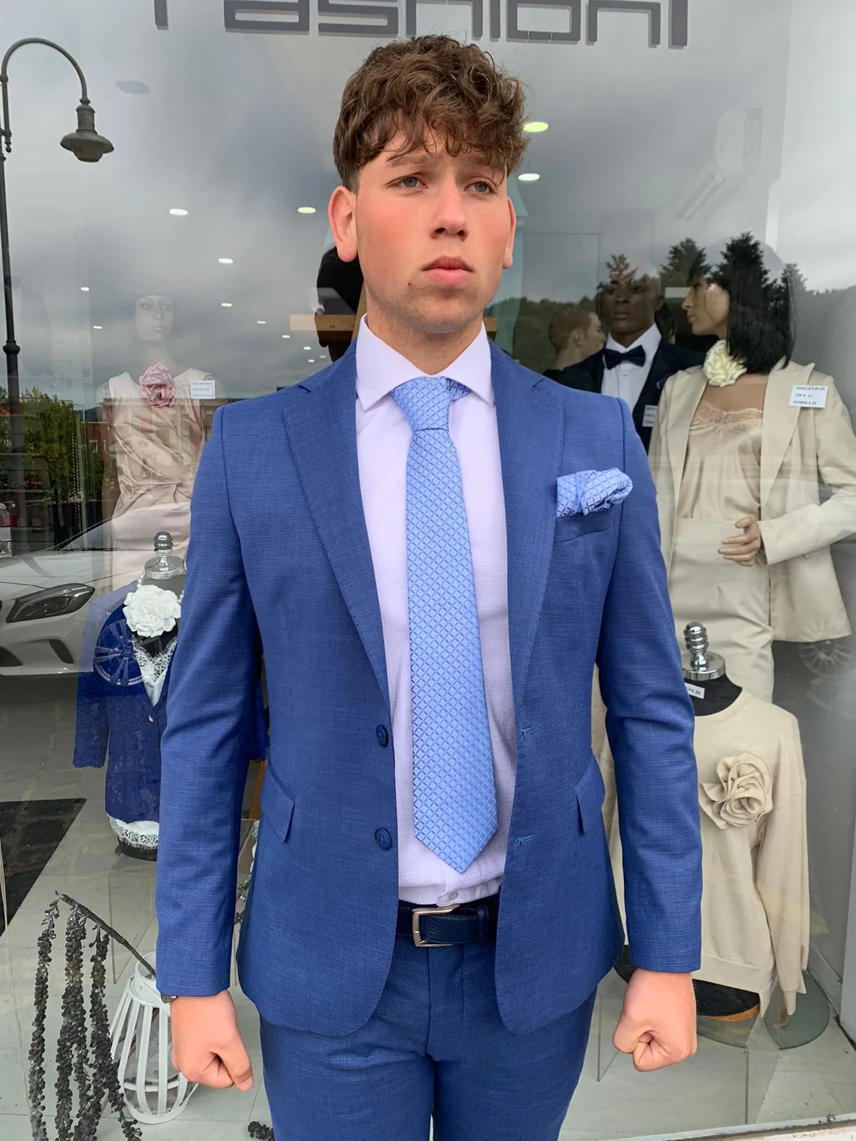 Abito completo micro quatretti  mod. Call S 17 Milanoslim fit giacca blazer tessuto leggero