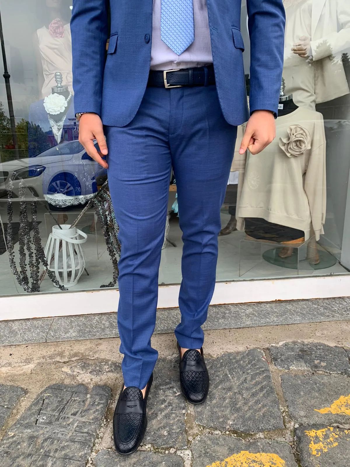Abito completo micro quatretti  mod. Call S 17 Milanoslim fit giacca blazer tessuto leggero