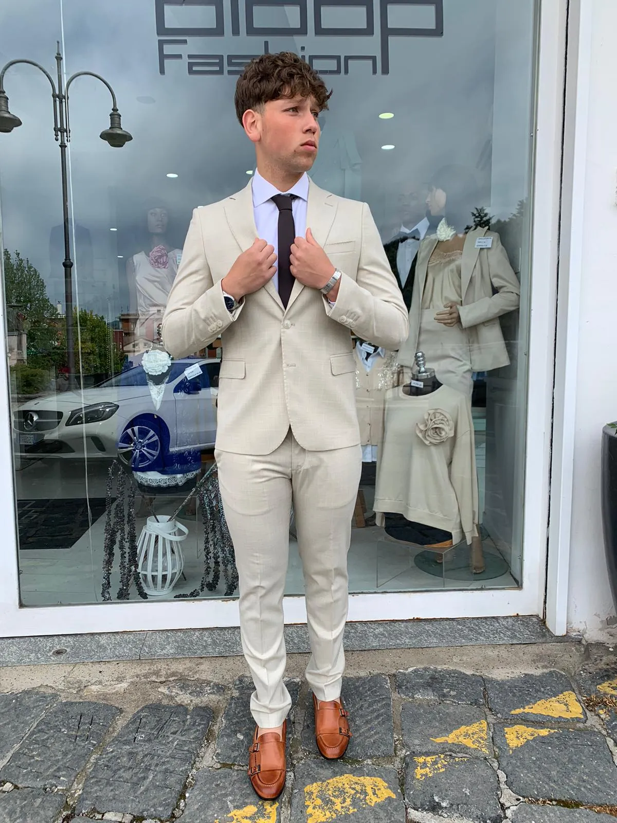 Abito completo micro quatretti  mod. Call S 17 Milanoslim fit giacca blazer tessuto leggero