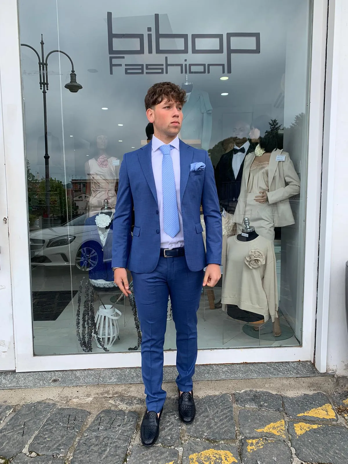Abito completo micro quatretti  mod. Call S 17 Milanoslim fit giacca blazer tessuto leggero