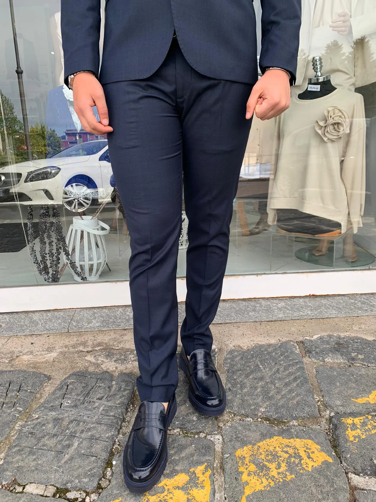 Abito completo micro quatretti  mod. Call S 17 Milanoslim fit giacca blazer tessuto leggero