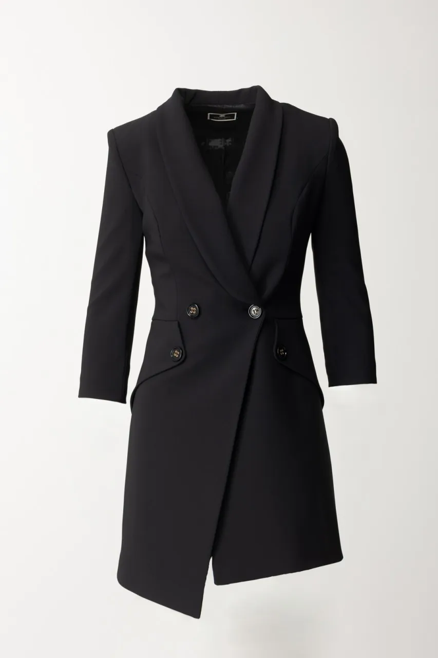 Abito doppiopetto asimmetrico in crepe stretch Nero