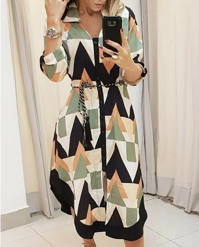 Abito estivo donna Boho manica lunga scollo a V casual tunica abito longuette Eve