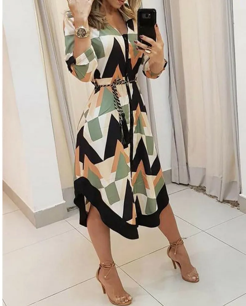 Abito estivo donna Boho manica lunga scollo a V casual tunica abito longuette Eve