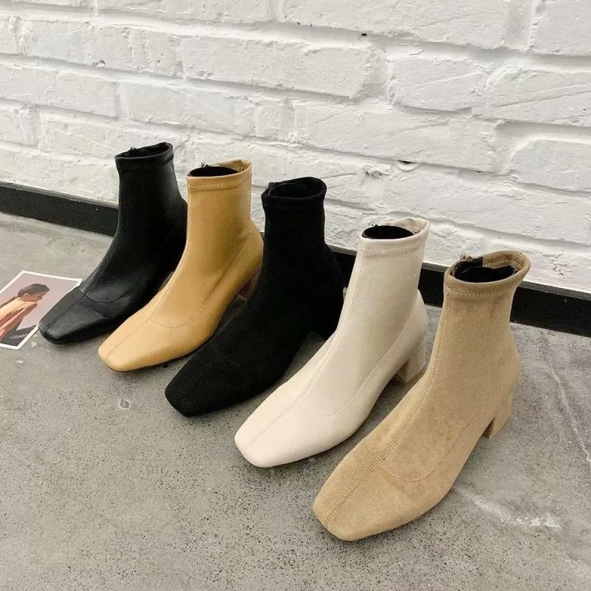 Autunno Inverno Nuove Donne Stivali Caviglia Punta Quadrata Tubo Intermedio Stivali con Tacco Spesso Stivali da Donna con Tacco