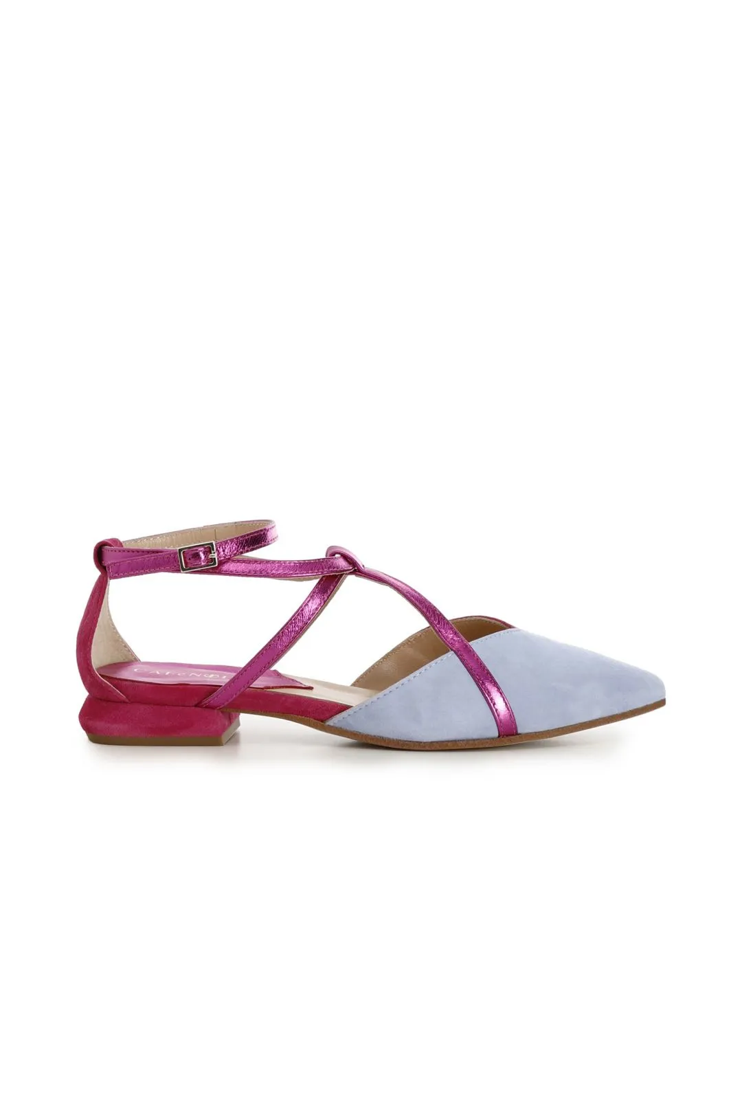 ballerine in camoscio bicolor con laccio alla caviglia multi cielo