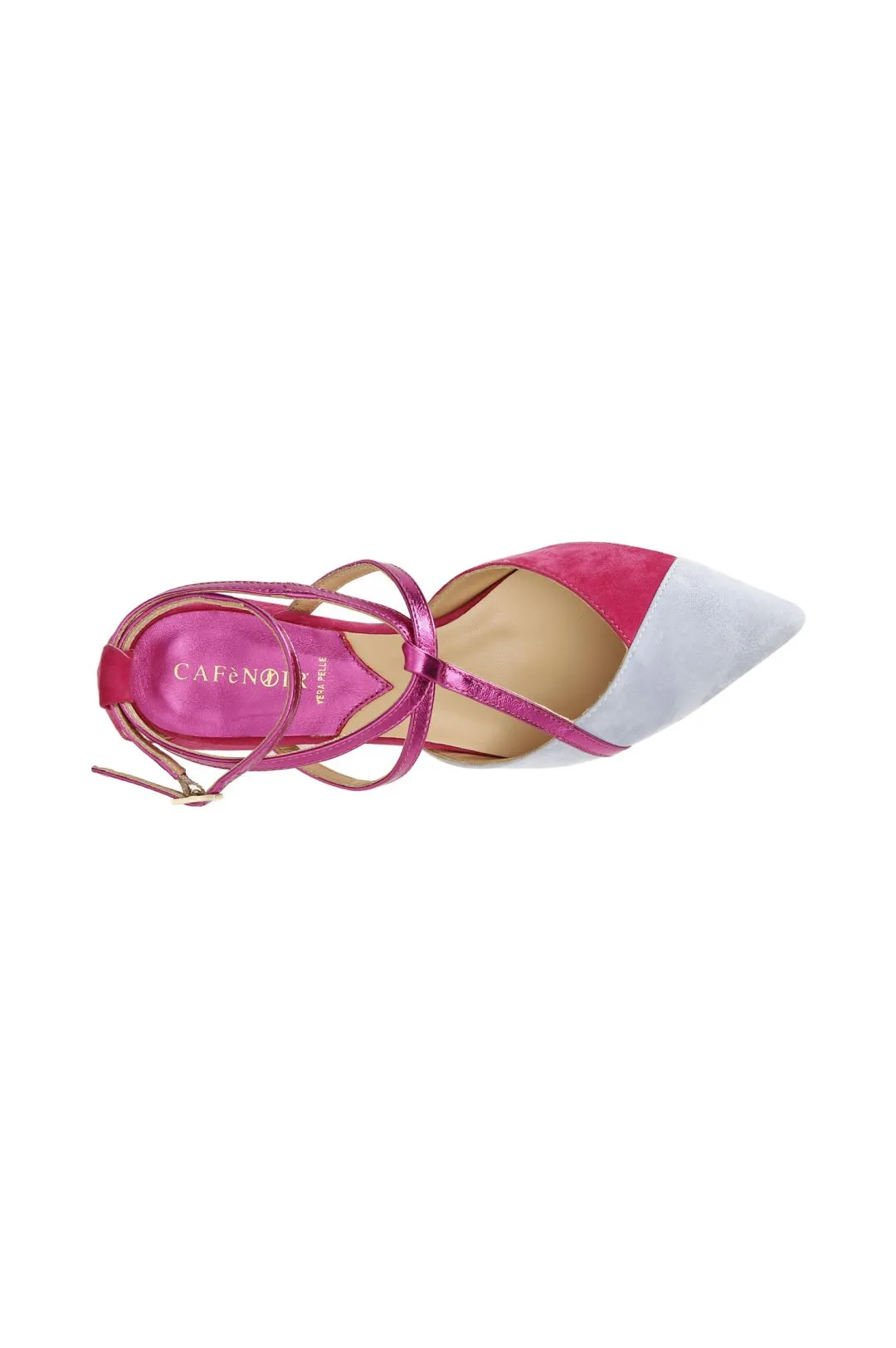 ballerine in camoscio bicolor con laccio alla caviglia multi cielo