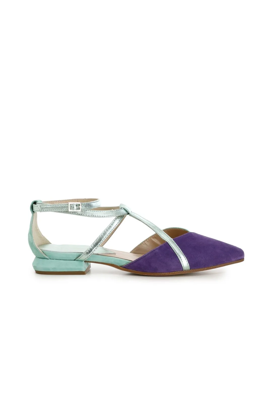 ballerine in camoscio bicolor con laccio alla caviglia multi viola