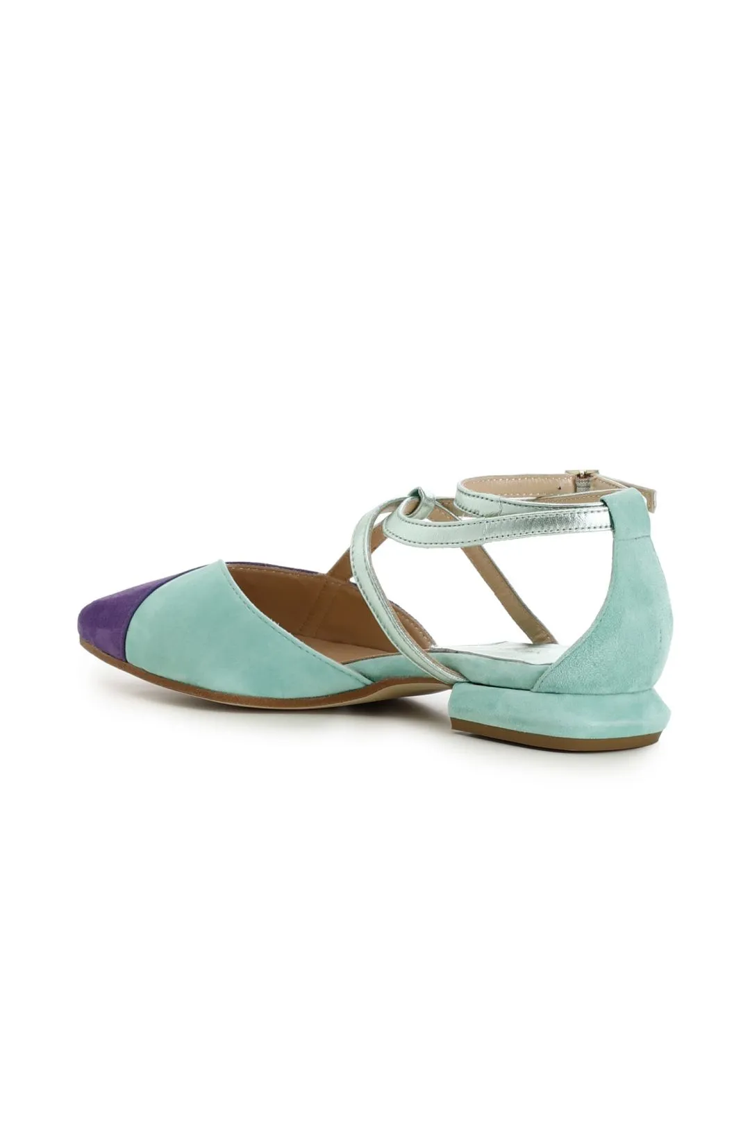 ballerine in camoscio bicolor con laccio alla caviglia multi viola