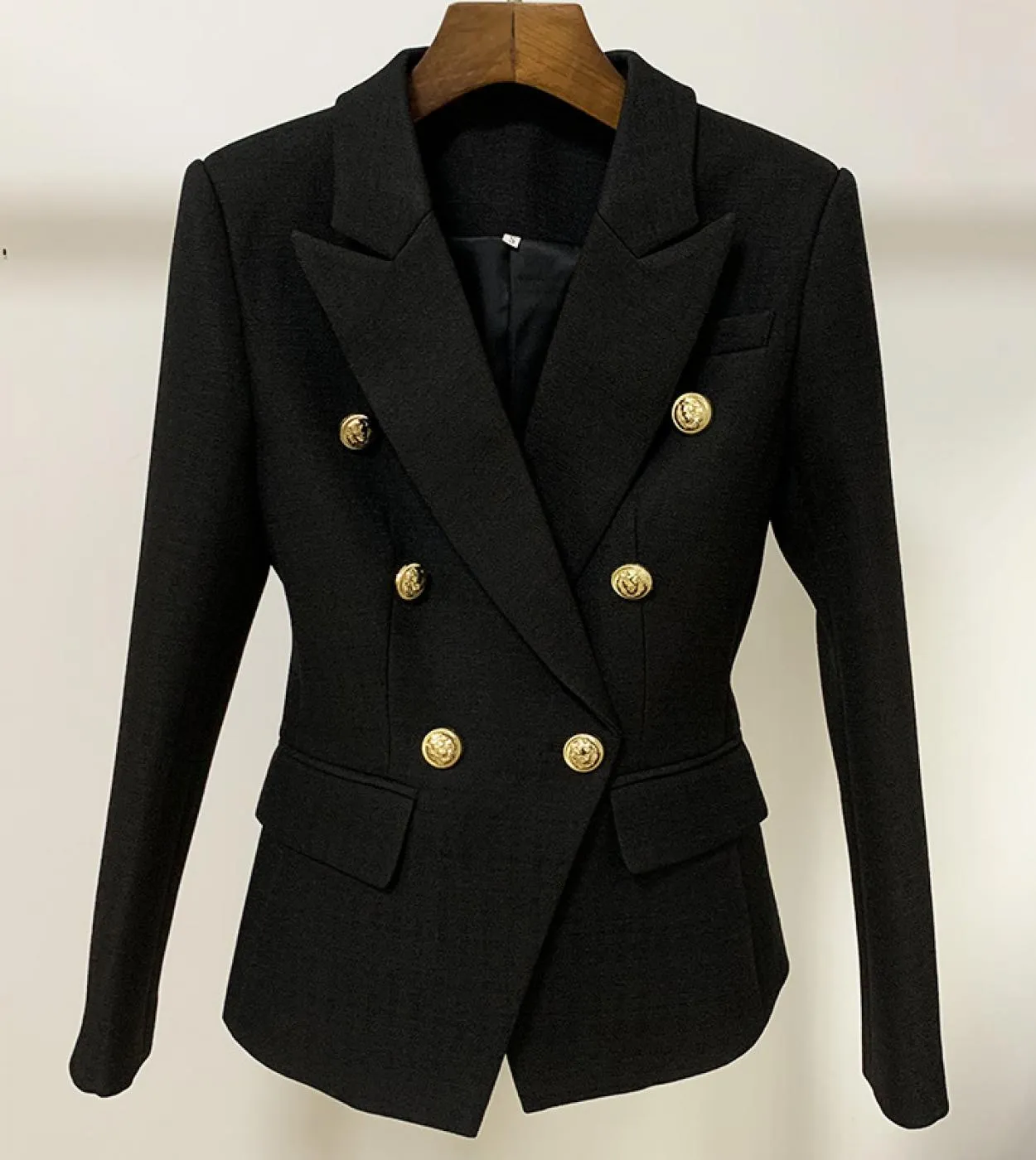 Blazer bianco e nero in lino di cotone Giacca da donna autunno doppiopetto con bottoni dorati Blazer da donna da ufficio di alta