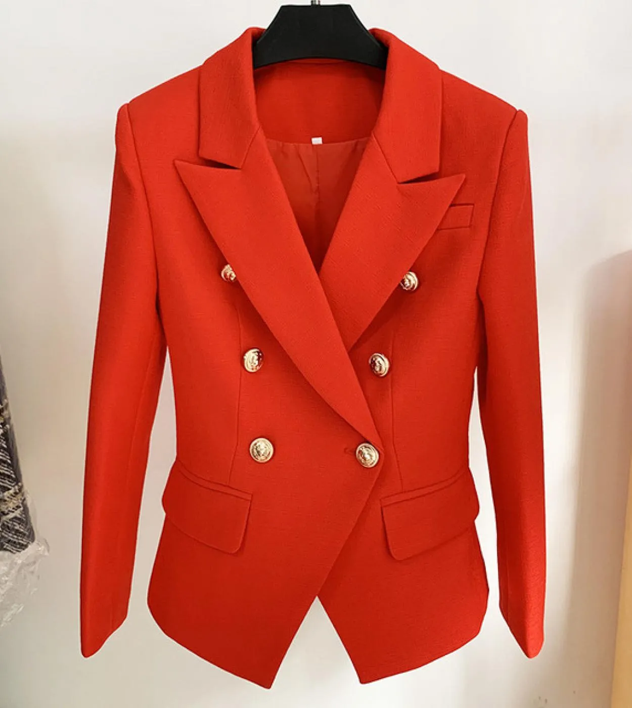 Blazer bianco e nero in lino di cotone Giacca da donna autunno doppiopetto con bottoni dorati Blazer da donna da ufficio di alta