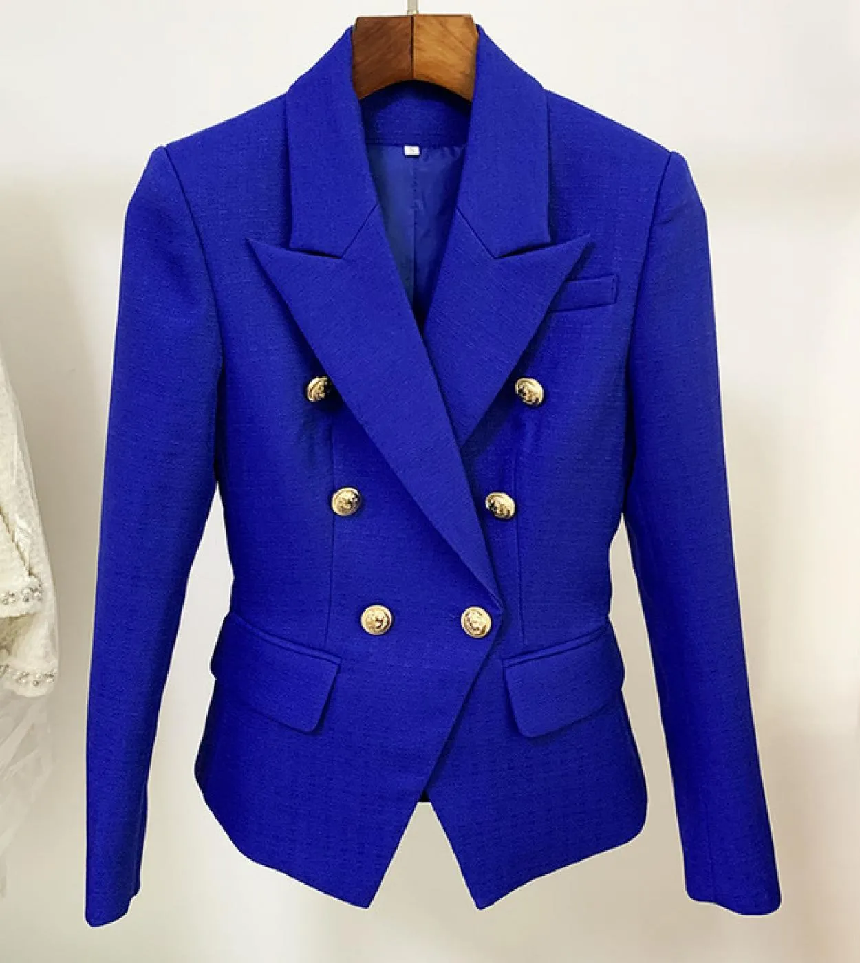 Blazer bianco e nero in lino di cotone Giacca da donna autunno doppiopetto con bottoni dorati Blazer da donna da ufficio di alta