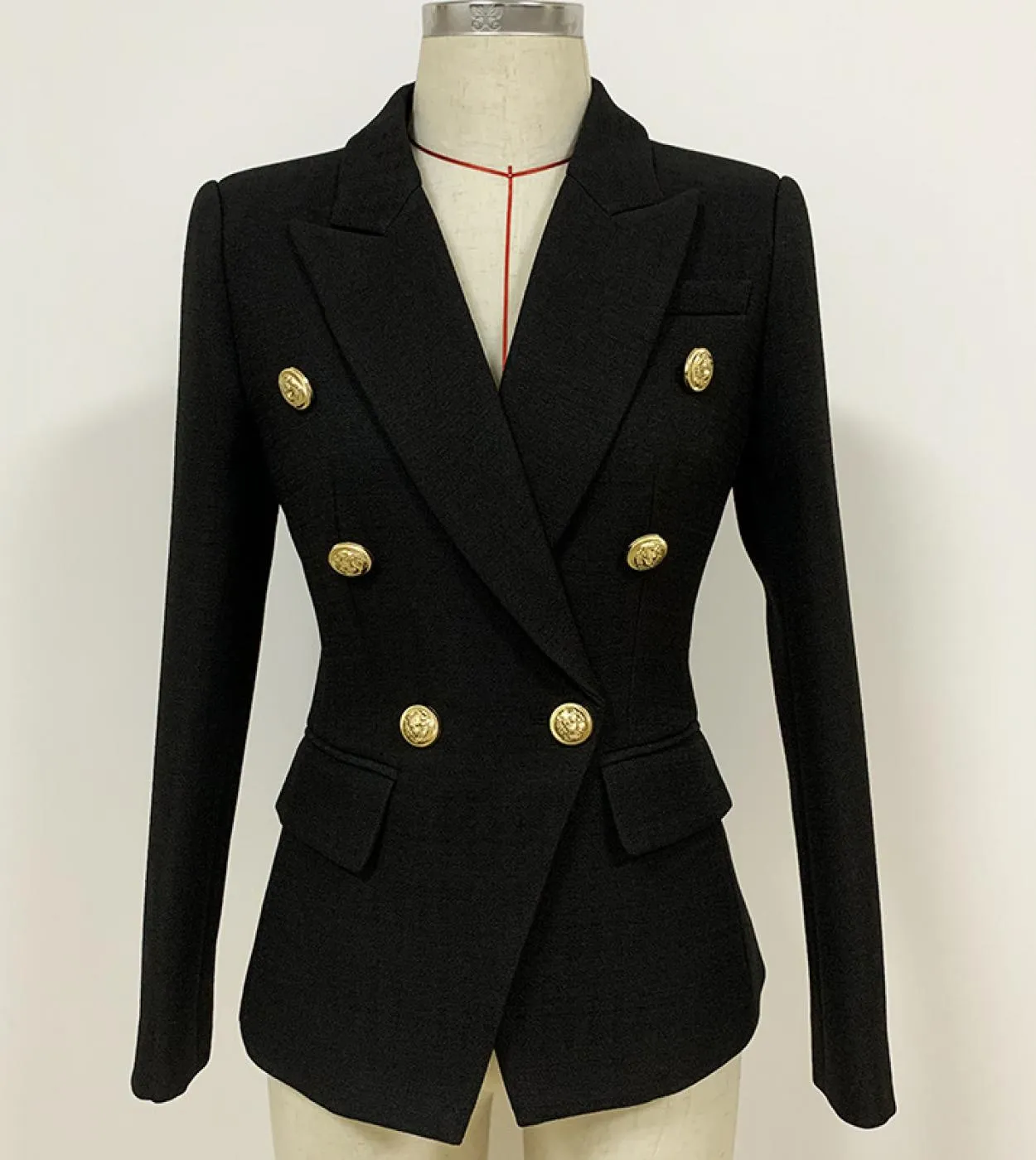 Blazer bianco e nero in lino di cotone Giacca da donna autunno doppiopetto con bottoni dorati Blazer da donna da ufficio di alta
