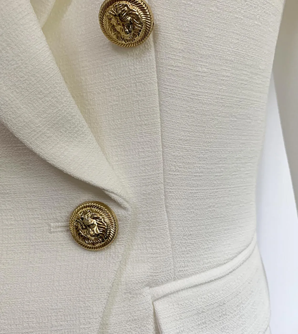 Blazer bianco e nero in lino di cotone Giacca da donna autunno doppiopetto con bottoni dorati Blazer da donna da ufficio di alta