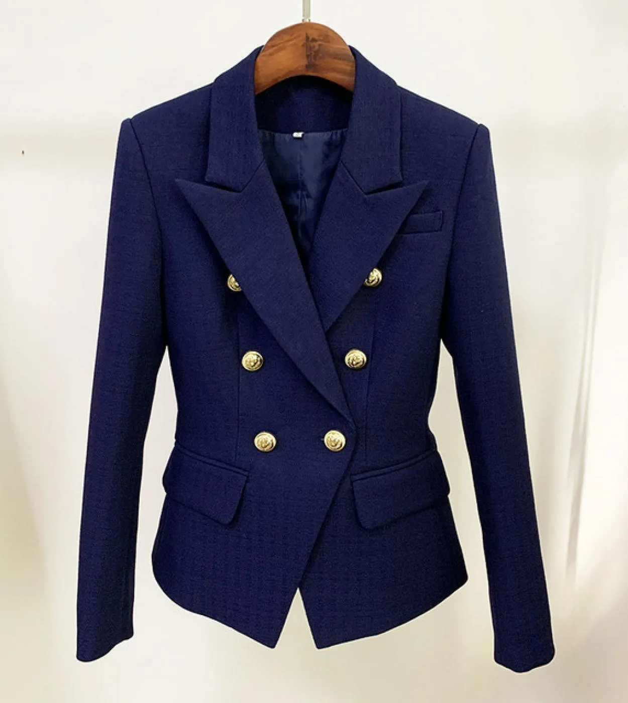 Blazer bianco e nero in lino di cotone Giacca da donna autunno doppiopetto con bottoni dorati Blazer da donna da ufficio di alta