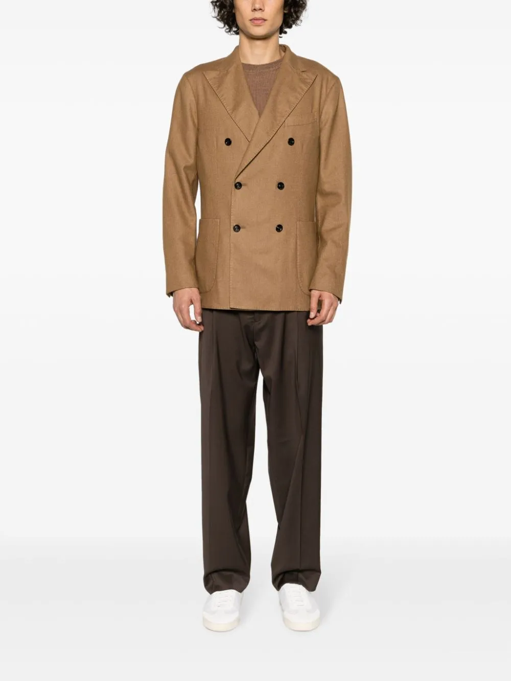 Blazer doppiopetto con revers a lancia in marrone - uomo