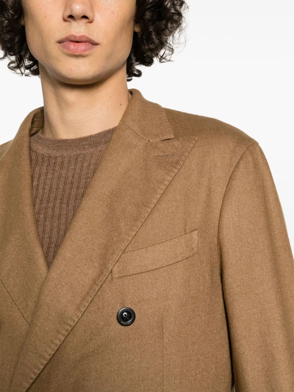 Blazer doppiopetto con revers a lancia in marrone - uomo