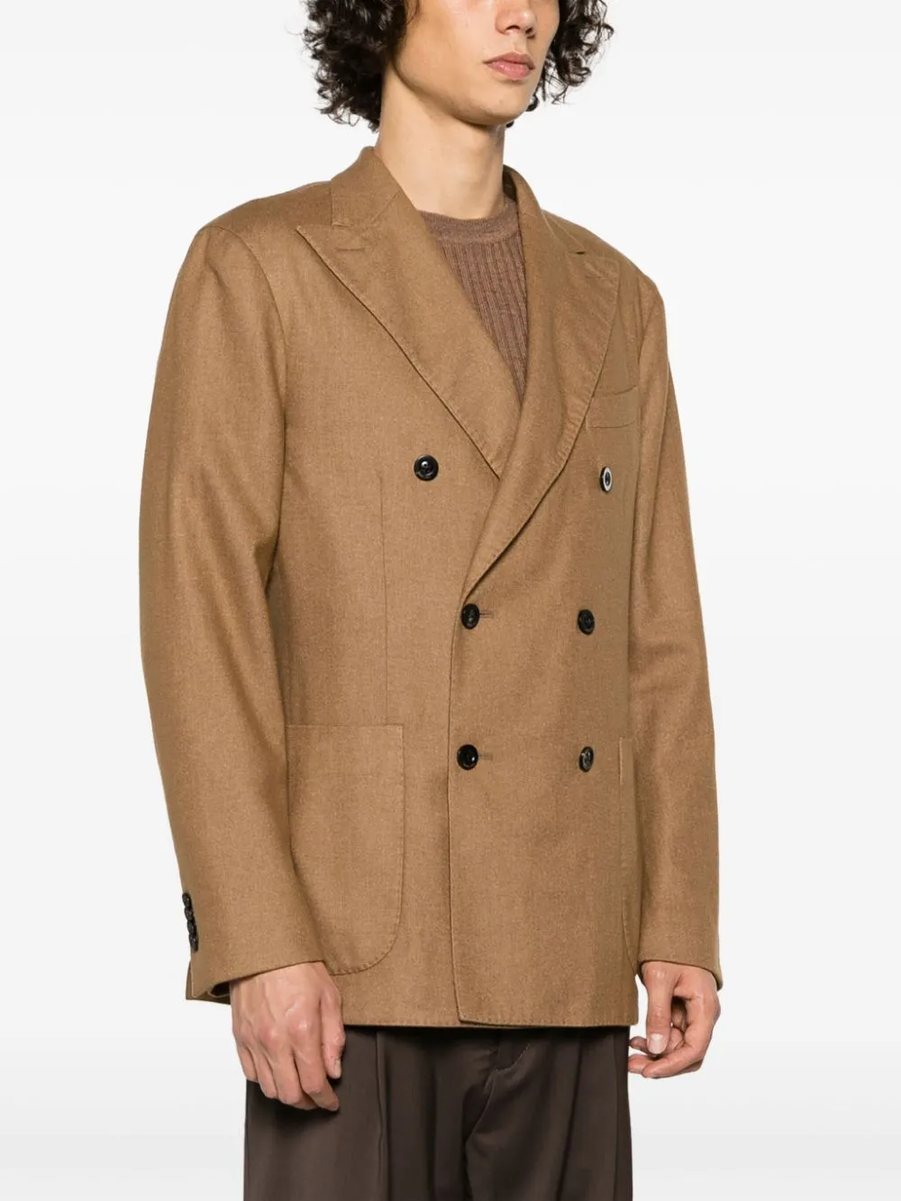 Blazer doppiopetto con revers a lancia in marrone - uomo