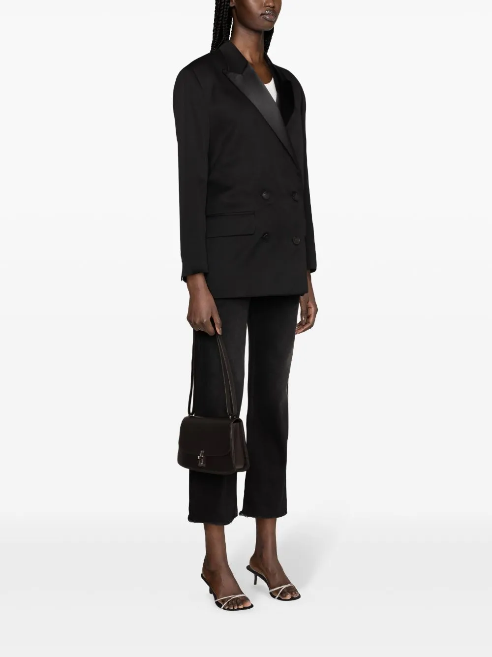 Blazer doppiopetto  con revers a lancia in nero- donna
