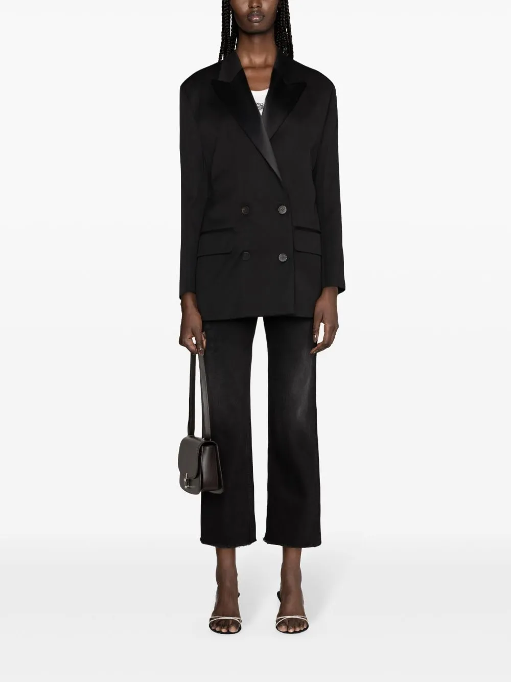 Blazer doppiopetto  con revers a lancia in nero- donna