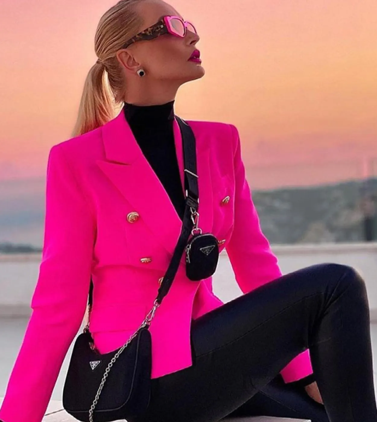 Blazer rosa fucsia arancione da donna da ufficio da donna bottoni doppiopetto oro rosa rosa autunno blazer da donna di nuova mod