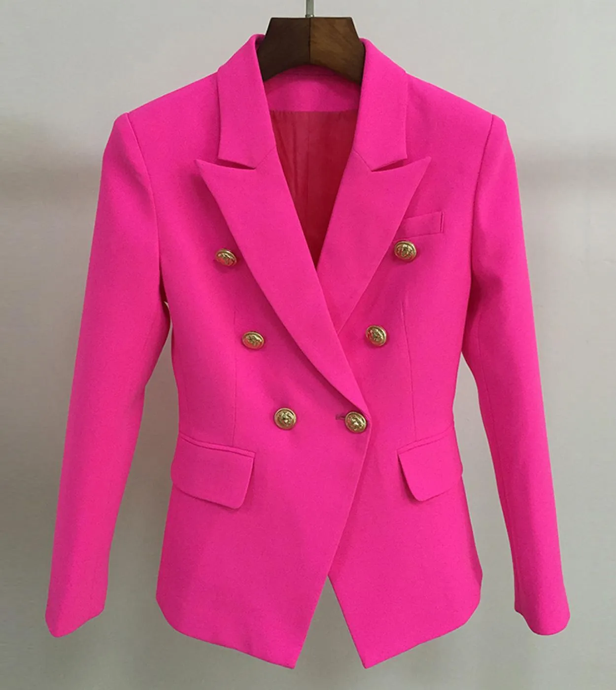 Blazer rosa fucsia arancione da donna da ufficio da donna bottoni doppiopetto oro rosa rosa autunno blazer da donna di nuova mod