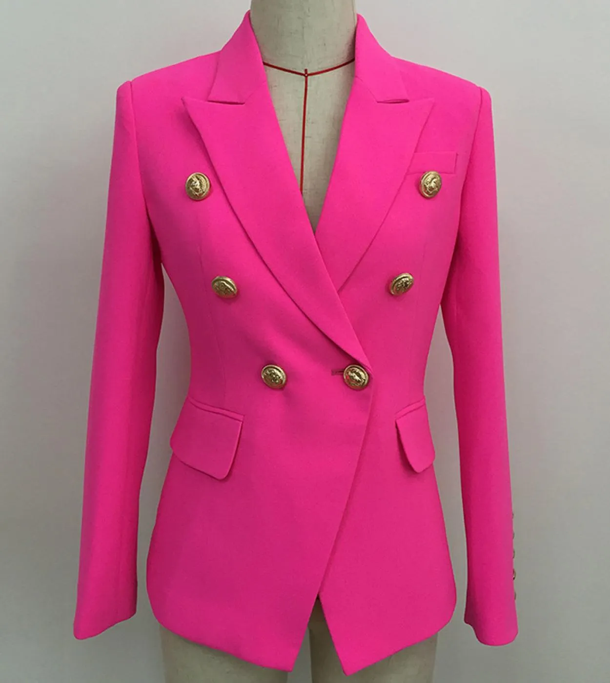 Blazer rosa fucsia arancione da donna da ufficio da donna bottoni doppiopetto oro rosa rosa autunno blazer da donna di nuova mod