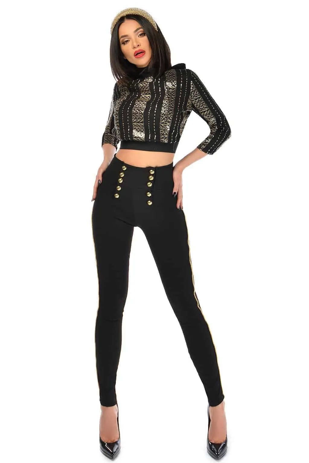 Blusa elegante corta in vita con fascia in raso