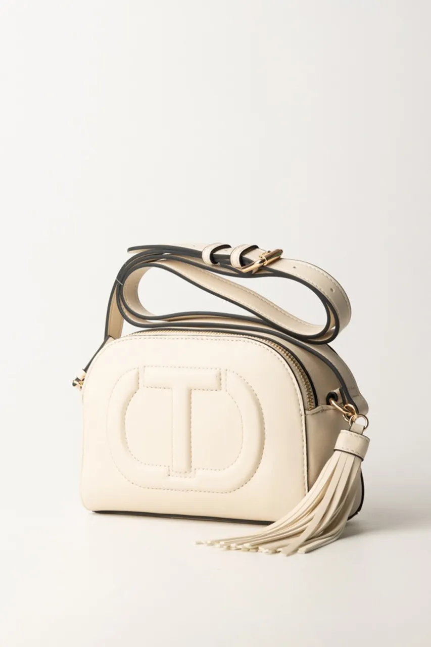 Borsa a tracolla piccola con Oval T e nappa PARCHMENT
