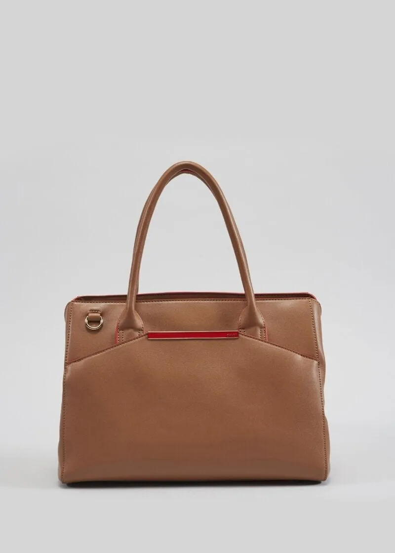 Borsa top handle con placca smaltata