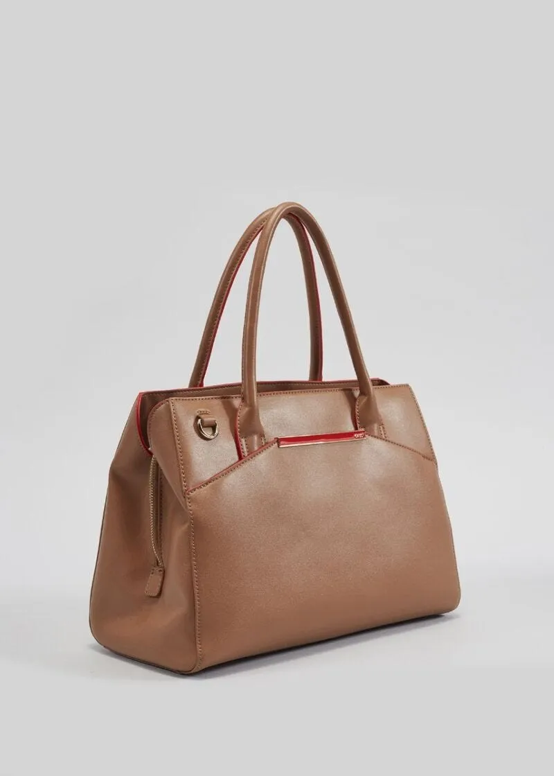 Borsa top handle con placca smaltata