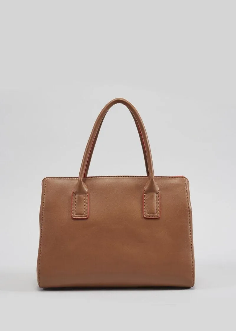 Borsa top handle con placca smaltata