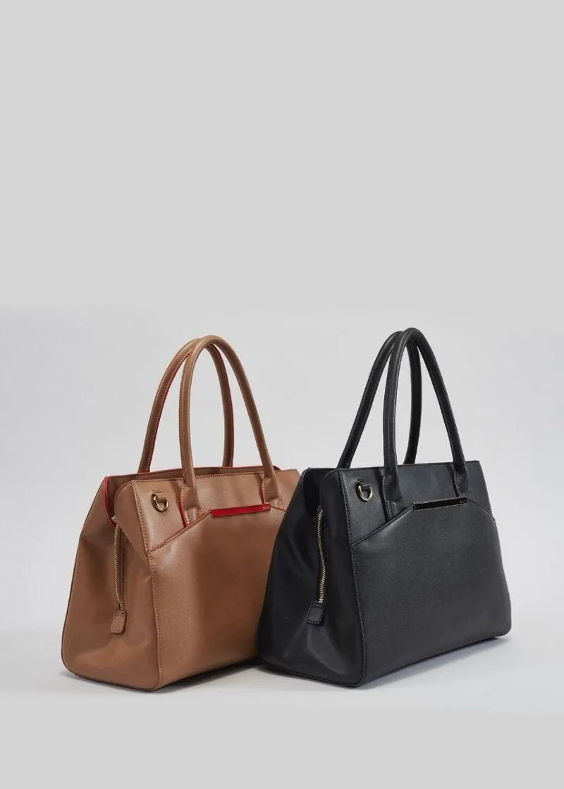 Borsa top handle con placca smaltata