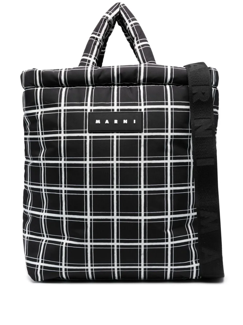 Borsa tote a quadri in  nero - uomo