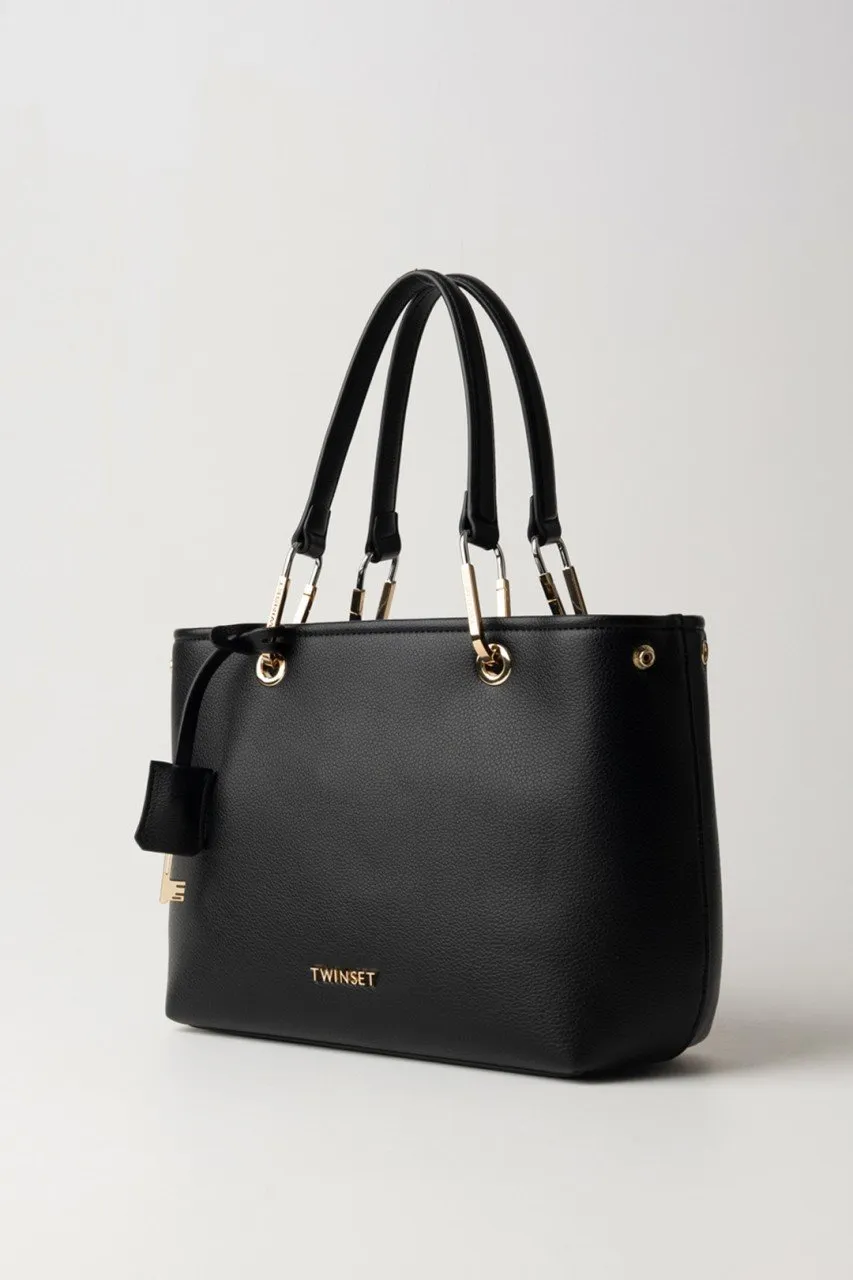 Borsa tote media con pendente chiave Nero