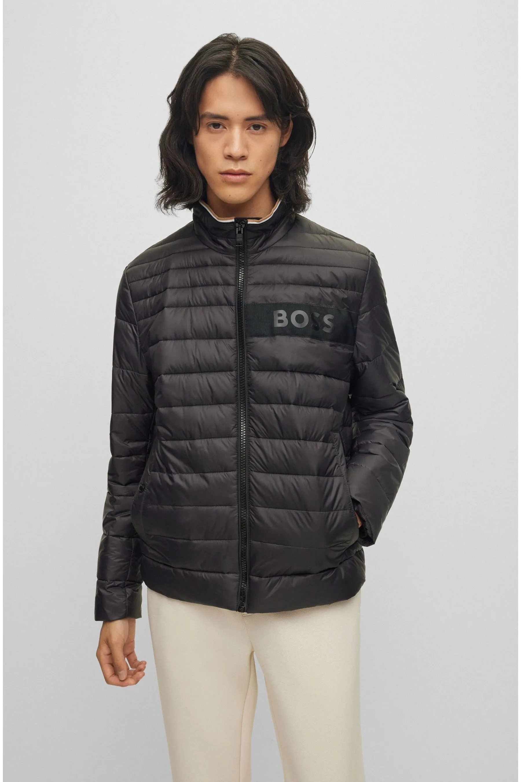 BOSS Water Repellent 3D Tape Logo Padded Quilted Jacket    