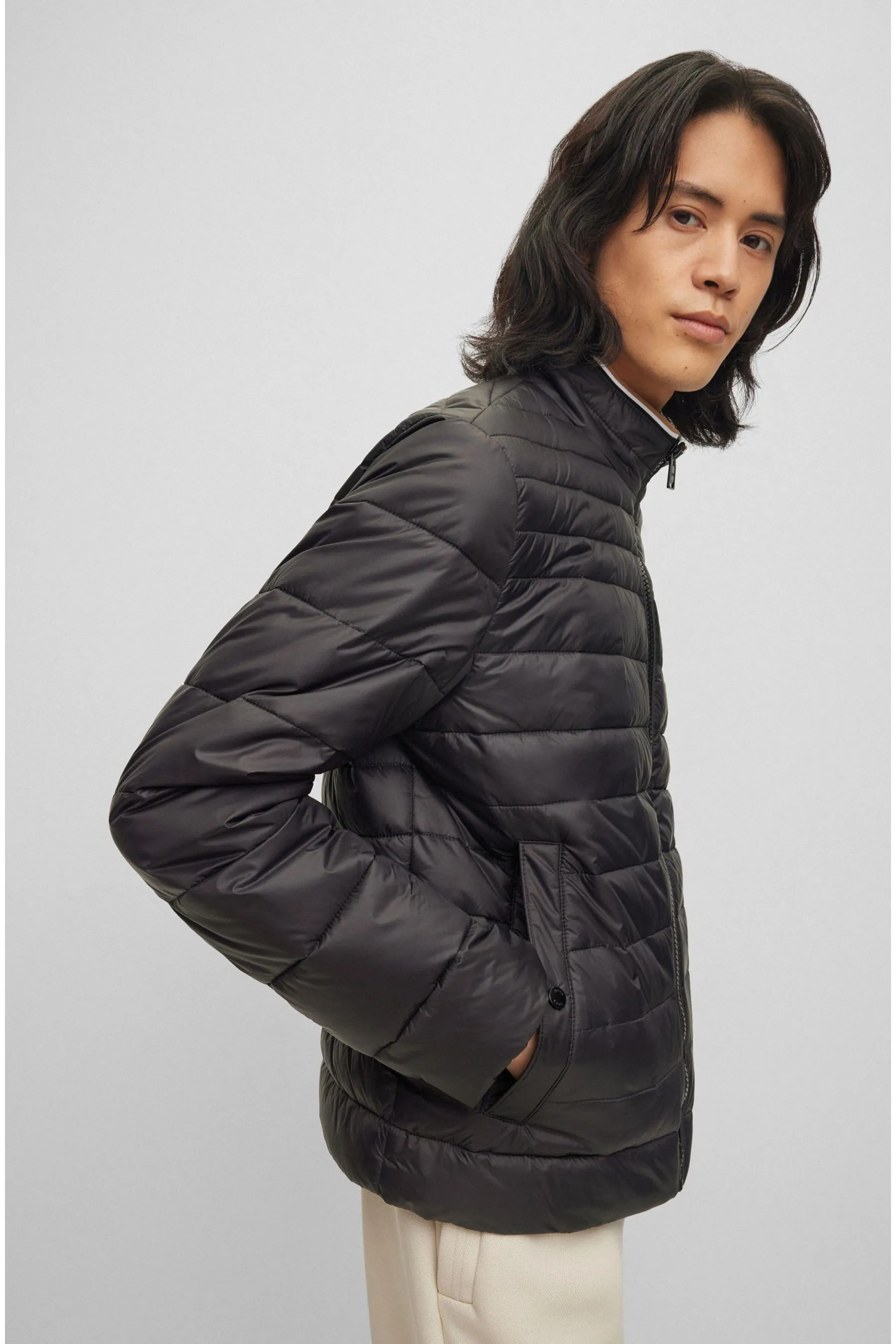 BOSS Water Repellent 3D Tape Logo Padded Quilted Jacket    