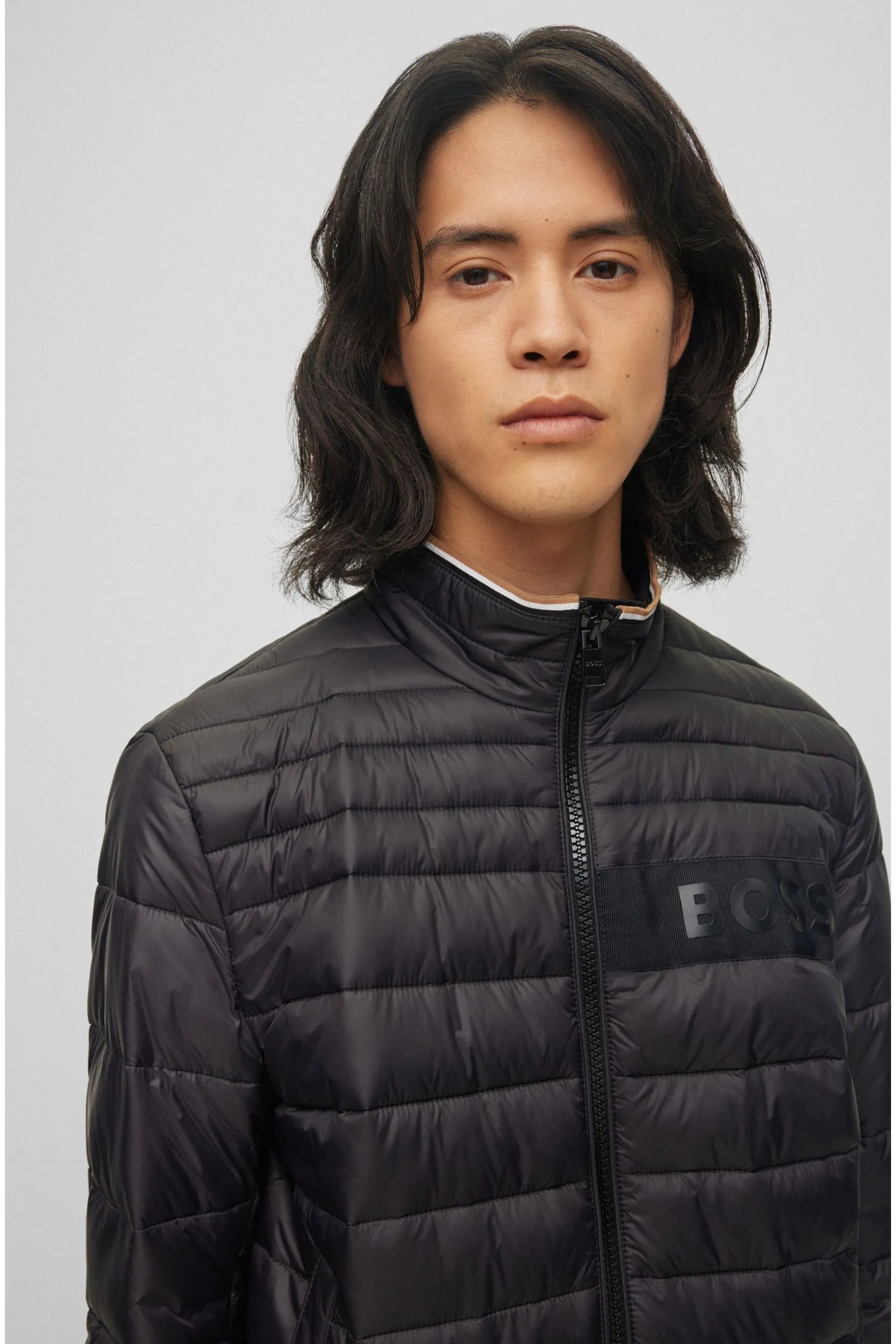 BOSS Water Repellent 3D Tape Logo Padded Quilted Jacket    