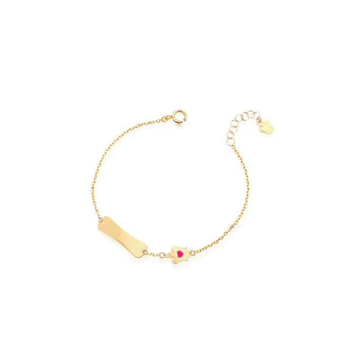 Bracciale in Oro Giallo con Angelo Rosa e Targhetta Bimba Roberto Giannotti