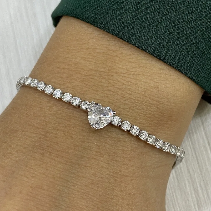 Bracciale Tennis Cuore | Bianco