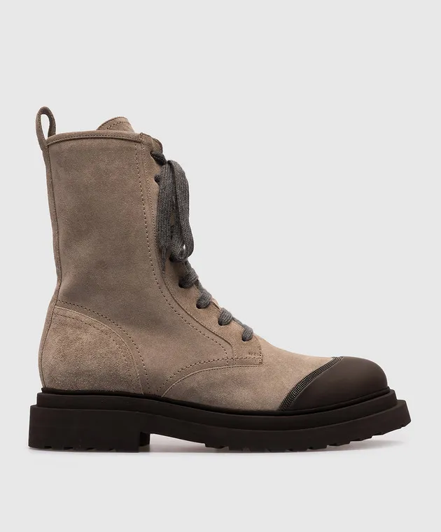Brunello Cucinelli Stivali in camoscio beige con coulisse MZSFG2518