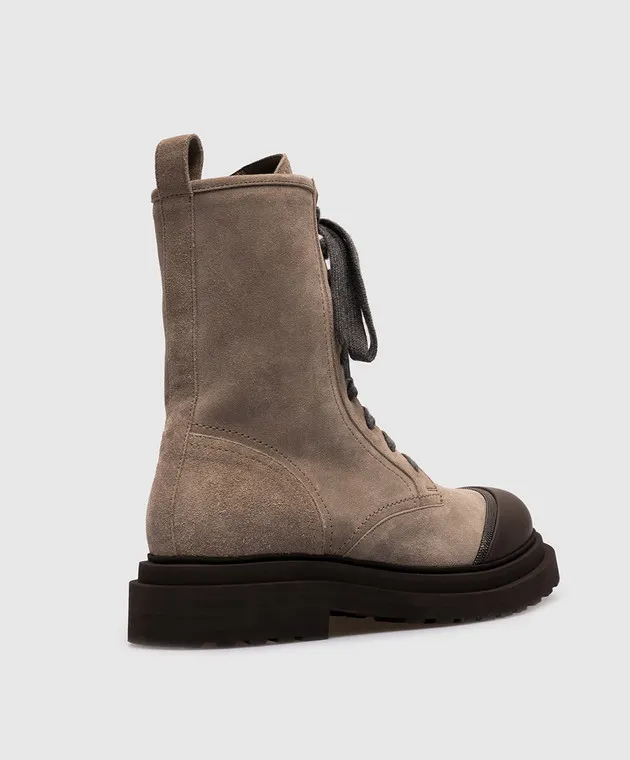Brunello Cucinelli Stivali in camoscio beige con coulisse MZSFG2518