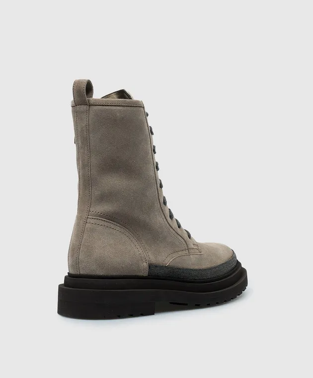 Brunello Cucinelli Stivali in camoscio grigio con catena monil MZSFG2767