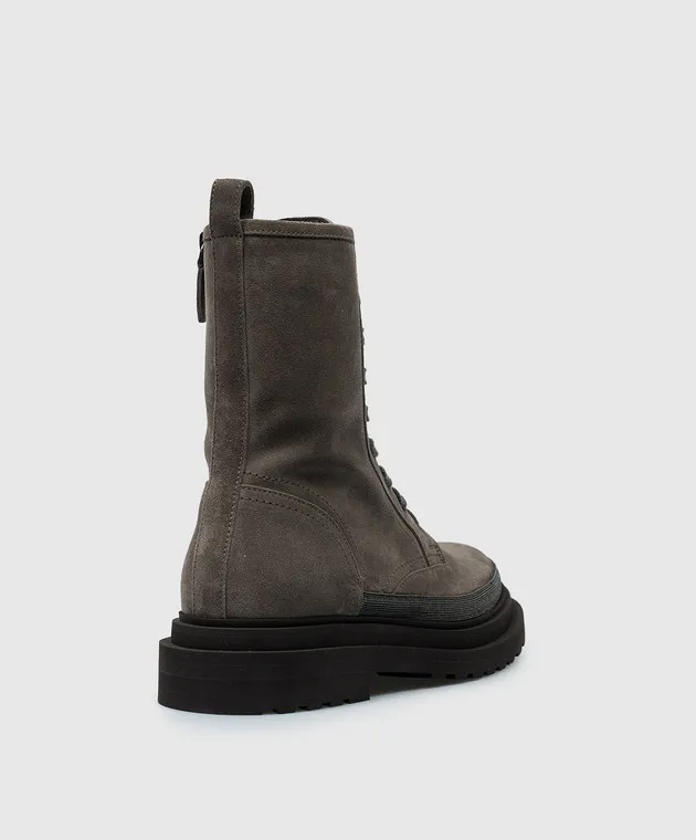 Brunello Cucinelli Stivali in camoscio marrone con catena monil MZSFG2767