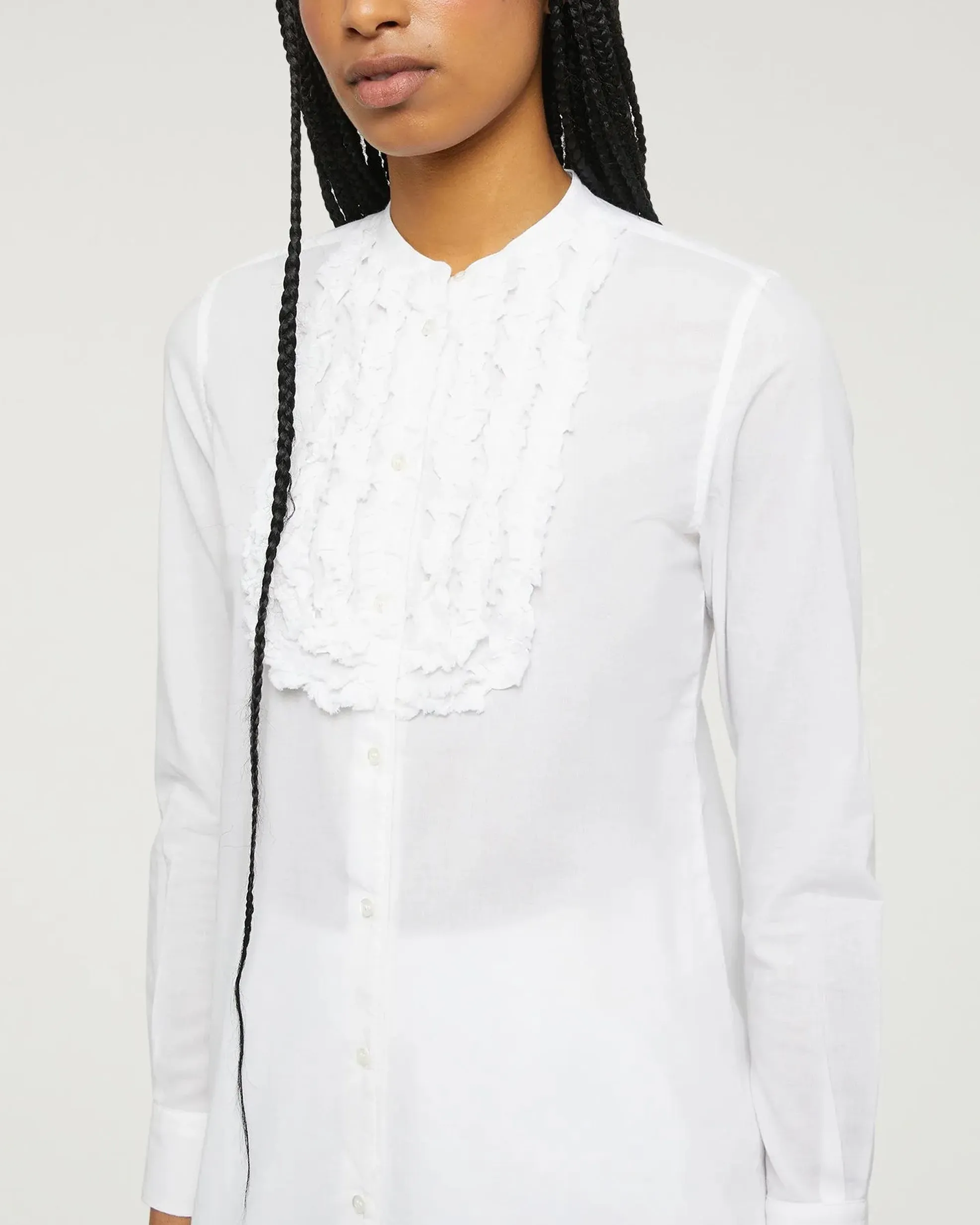 Camicia chambray bianca rouches